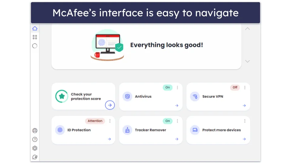 McAfee Startbildschirm und einfache Bedienung