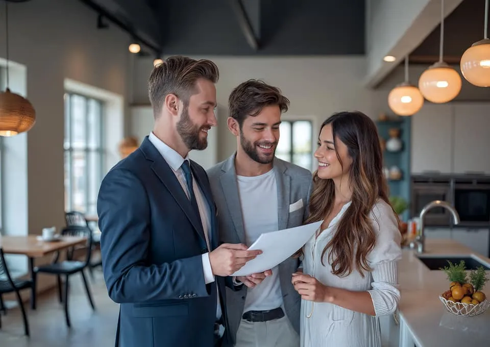 MEDA Verkäufer berät junges Paar in einem MEDA Küchenfachmarkt