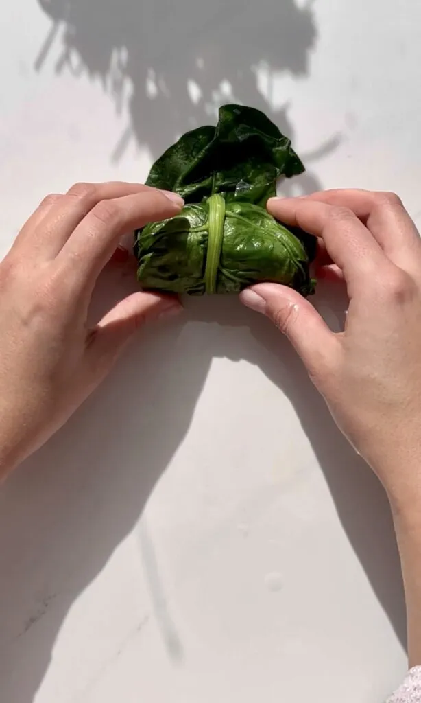 Mehrere fertig gewickelte Capuns, bereit zum Pochieren, liegen nebeneinander