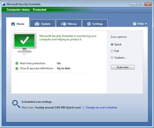 Microsoft Security Essentials, das unter Windows 7 nur noch Signatur-Updates empfängt, aber keine weiteren Programm-Updates