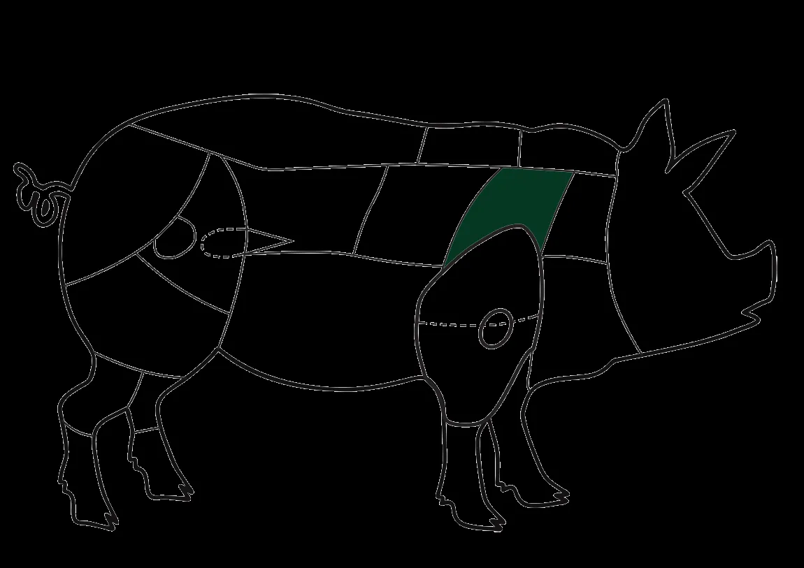 Nahaufnahme des Zuschnitts eines Schweinenackensteaks