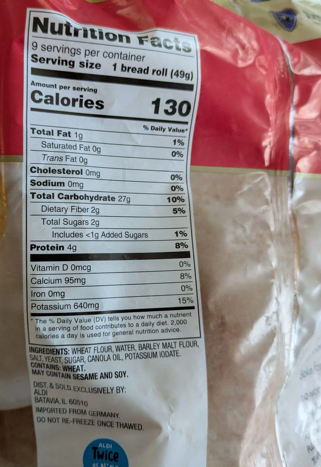 Nährwertangaben und Zutaten der Deutsche Küche Weizenbrötchen