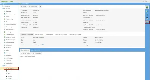 Navigationseinstellungen für DATEV-Konten in meinpflegedienst.com