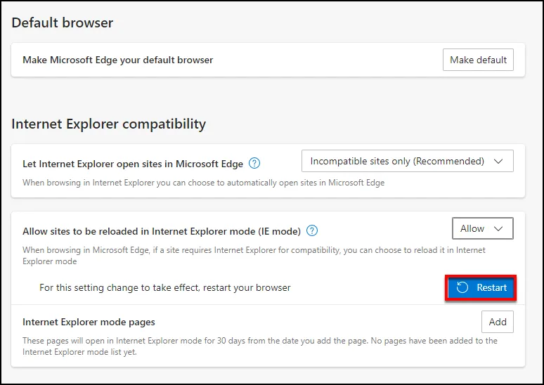 Neustart von Microsoft Edge