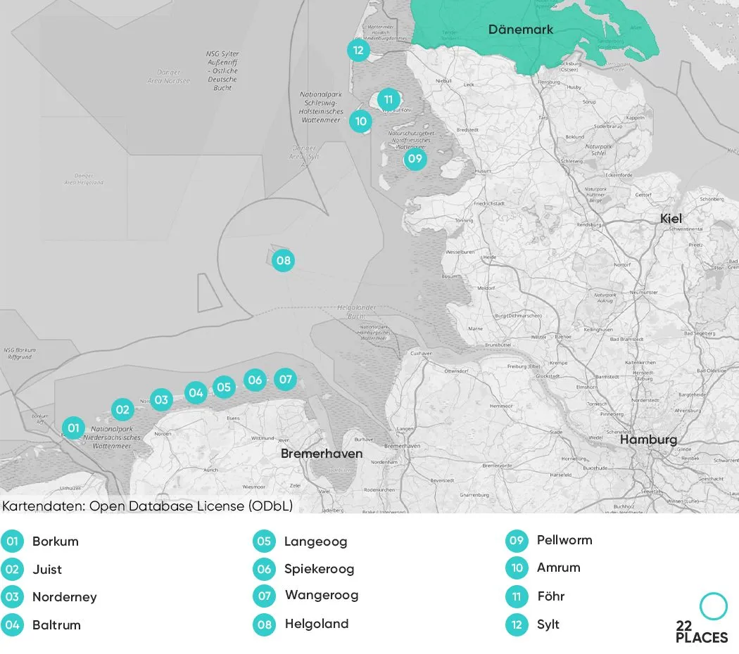 Nordseeinseln Karte: Das sind die 12 schönsten deutschen Nordseeinseln