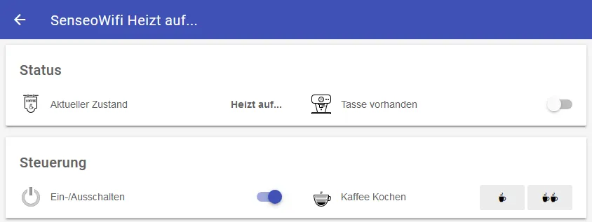 openHAB Benutzeroberfläche zur Steuerung der SenseoWifi