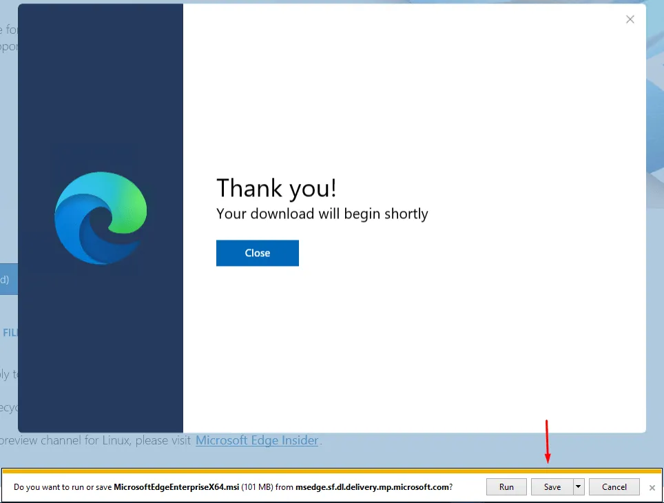 Optionen zum Speichern oder Ausführen der Installationsdatei