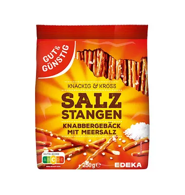 Packung Gut & Günstig Laugengebäck, 250 g, mit Salz bestreut
