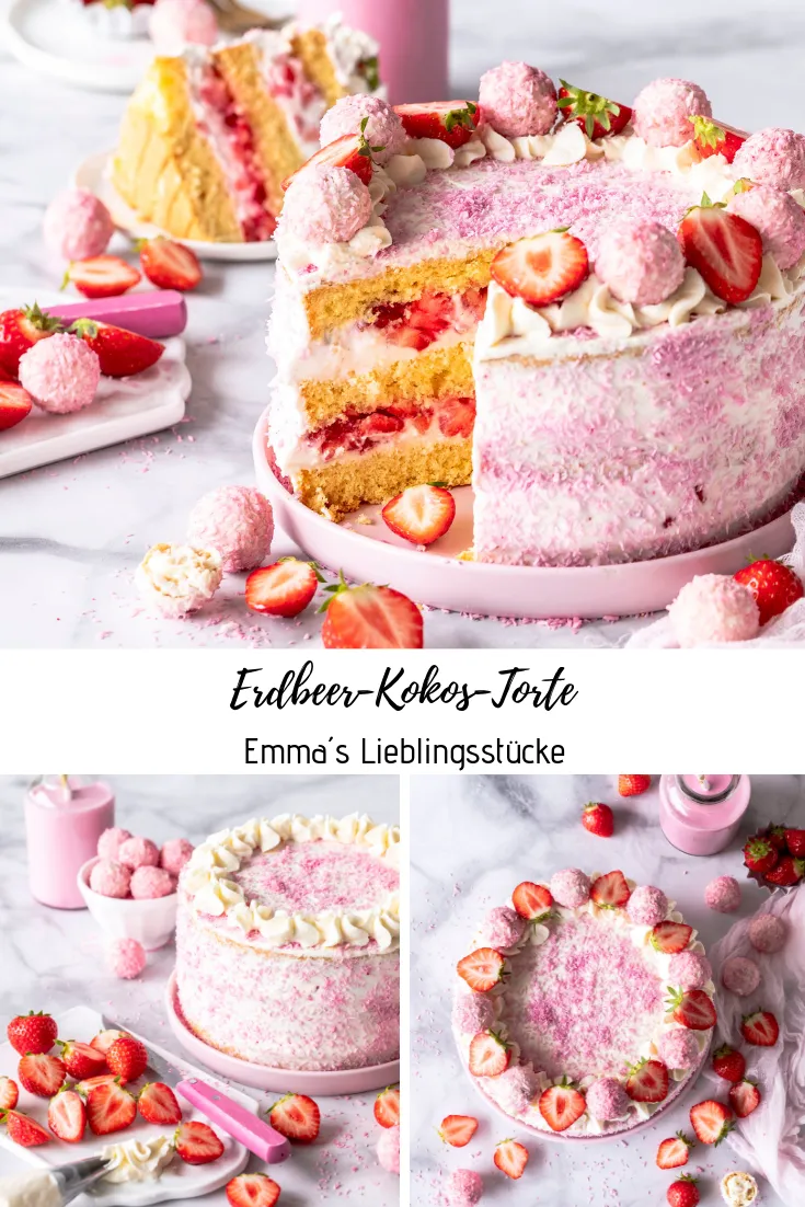 Pinterest Grafik für Erdbeer-Kokos-Torte Rezept