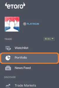 Portfolio-Ansicht auf der eToro-Handelsplattform