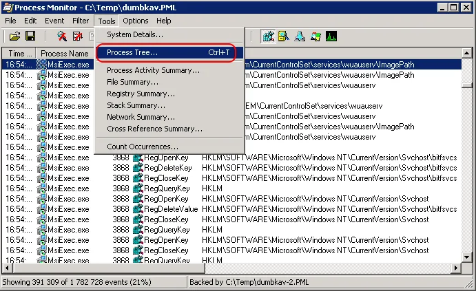 Process Monitor: Filterkonfiguration für Prozesse und Operationen