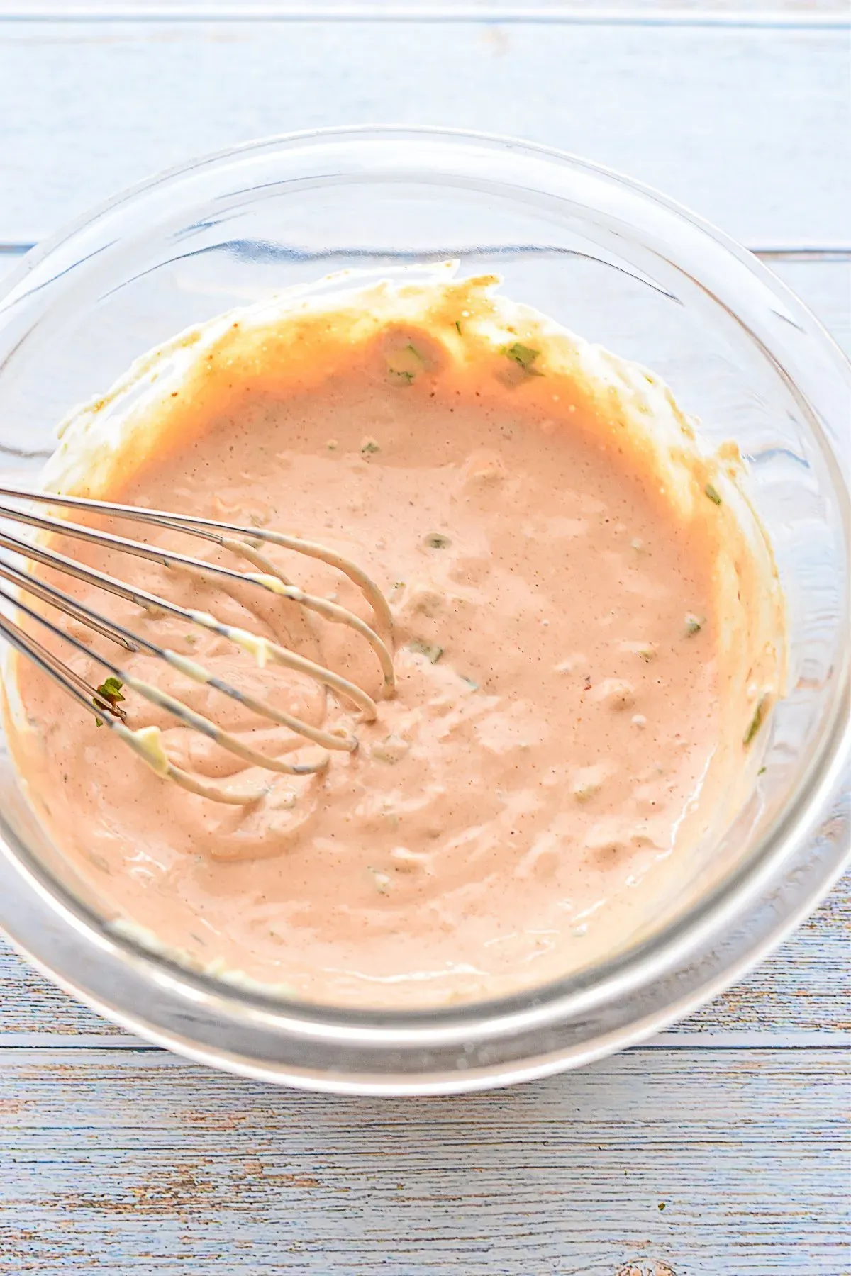 process shot of after low fodmap burger sauce ingredients are fully combined