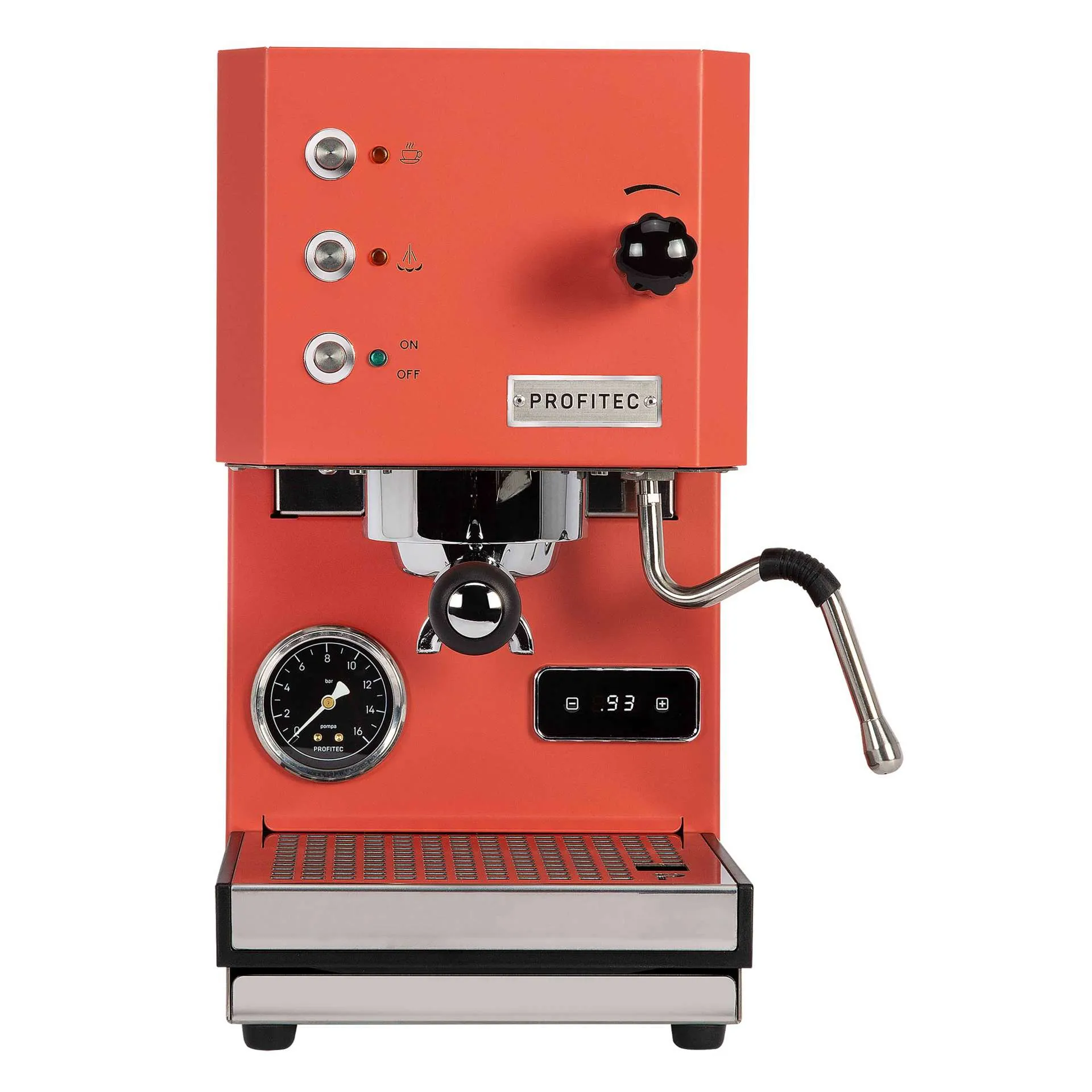 Profitec GO Pro 100 Rot Frontansicht eingeschalten