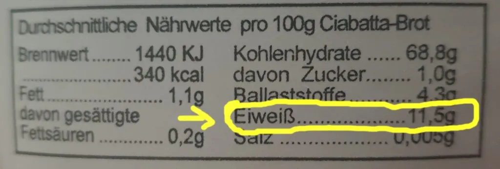 Proteingehalt von Ciabatta-Mehl