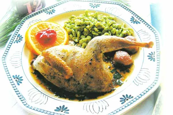 Rebhuhn im Weinblatt für vier Personen