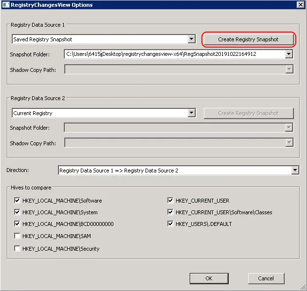 RegistryChangesView: Dialog zum Erstellen eines Snapshots des Windows-Registers