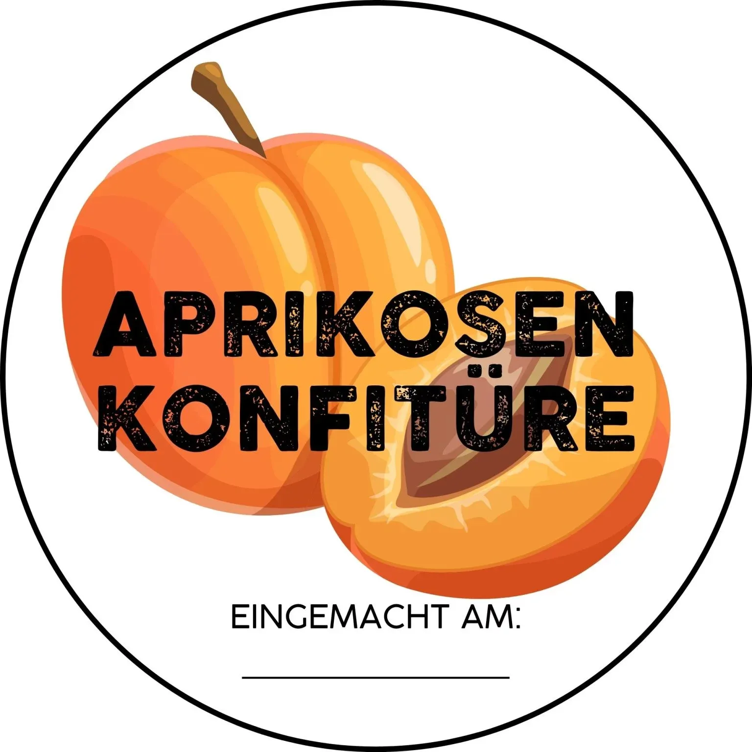 Rundes Etikett für Aprikosenmarmelade zum Ausdrucken