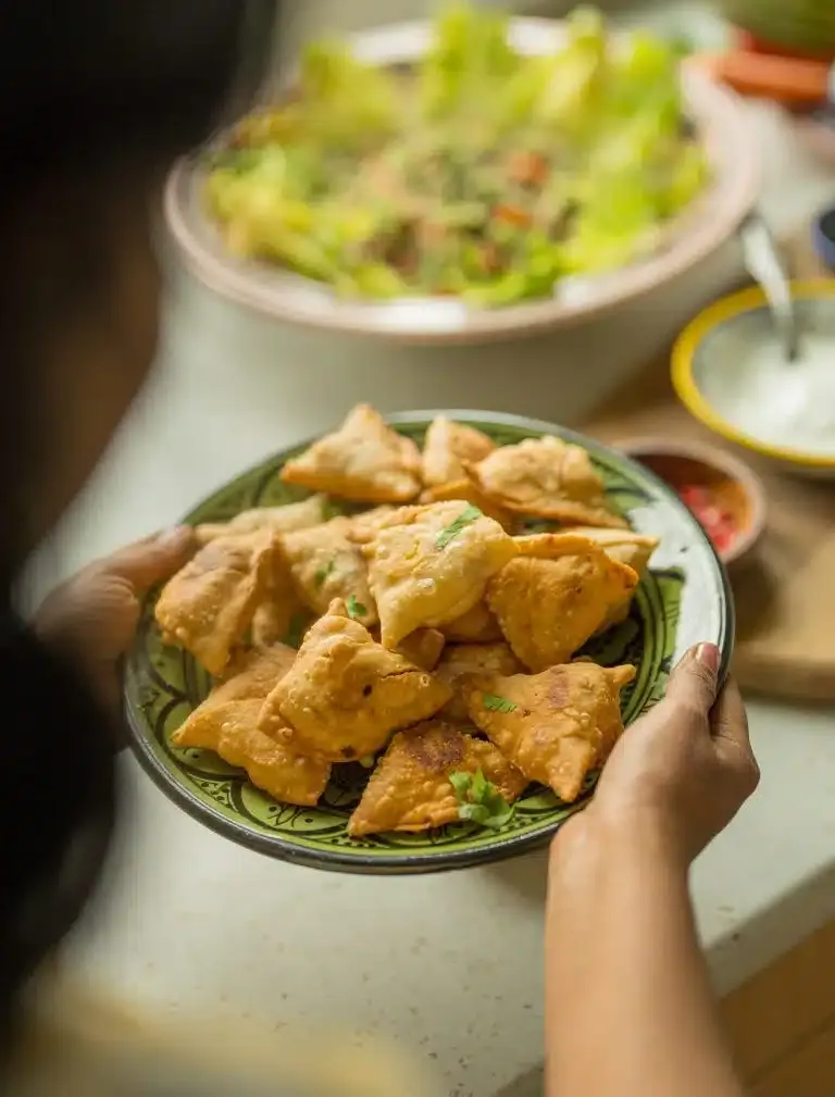 Samosas mit Kartoffel- und Erbsenfüllung