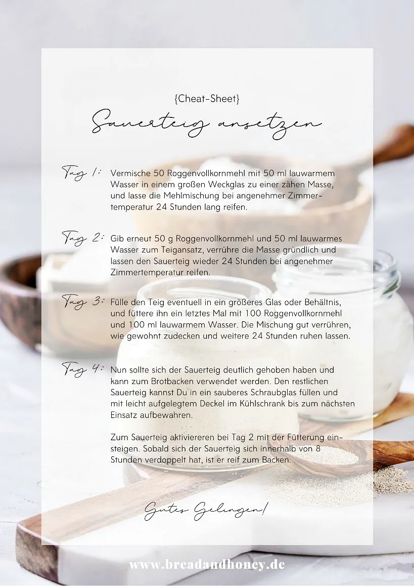 Sauerteig Cheatsheet - Übersicht zum Ansetzen und Pflegen