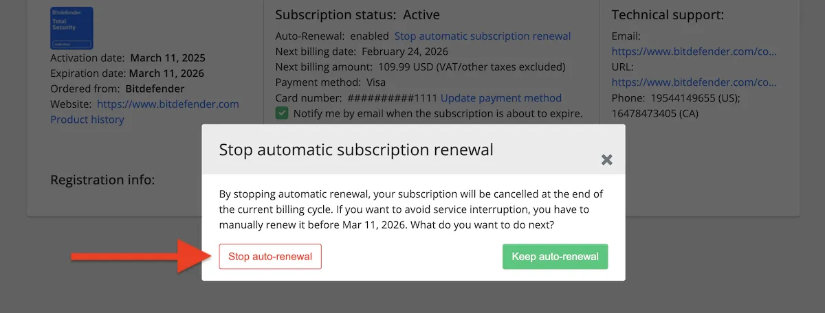 Schaltfläche „Automatische Verlängerung beenden“ bei Verifone