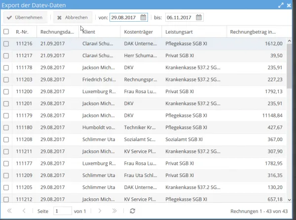 Schritte zur Erstellung einer DATEV-Datei aus den Rechnungen