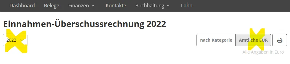Screenshot Amtliche EÜR