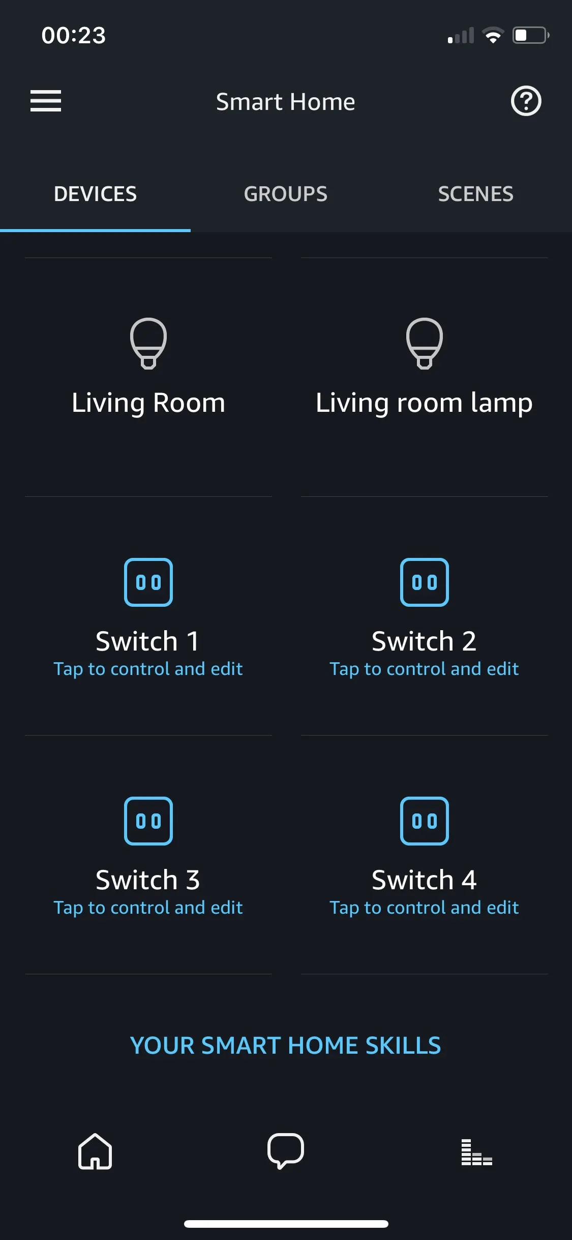 Screenshot der Alexa App mit erkannten Smart-Home-Geräten
