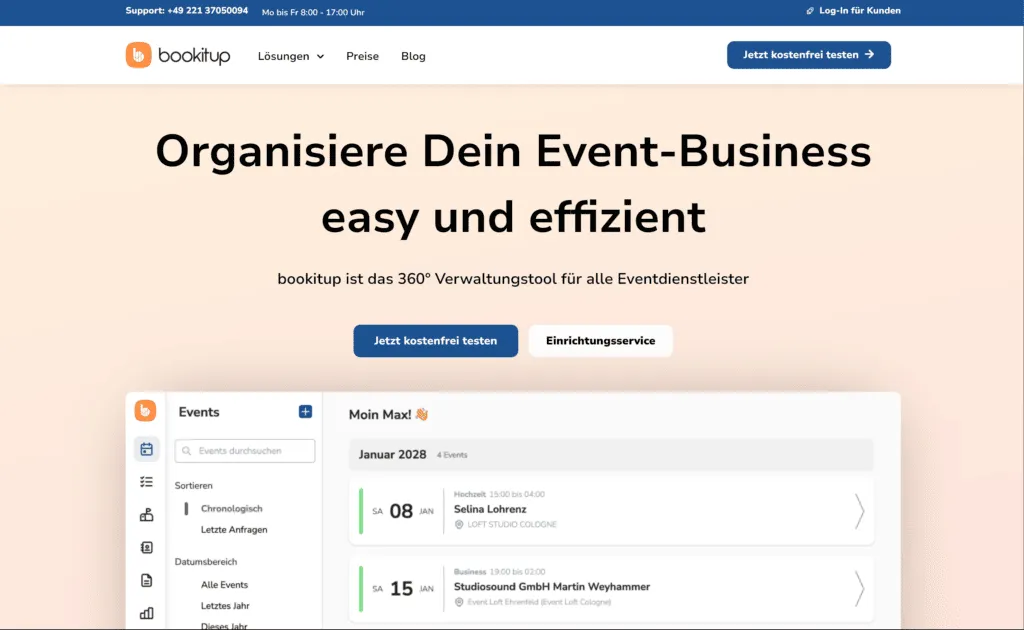 Screenshot der Benutzeroberfläche von bookitup Software.