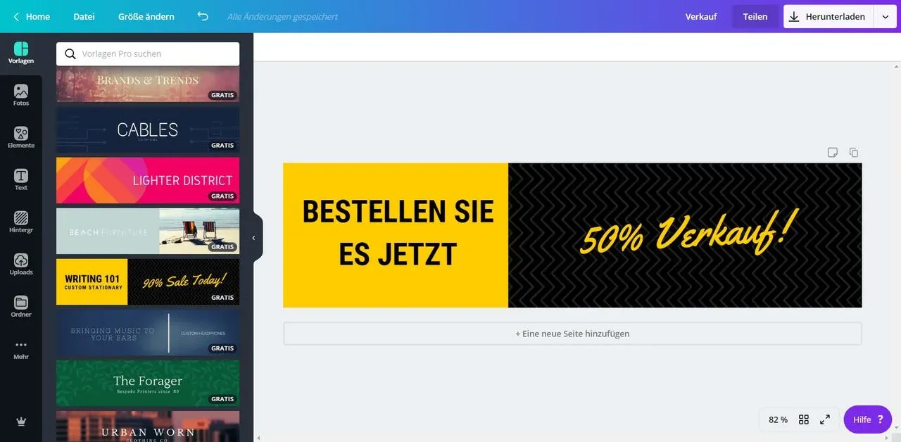 Screenshot der Canva Benutzeroberfläche