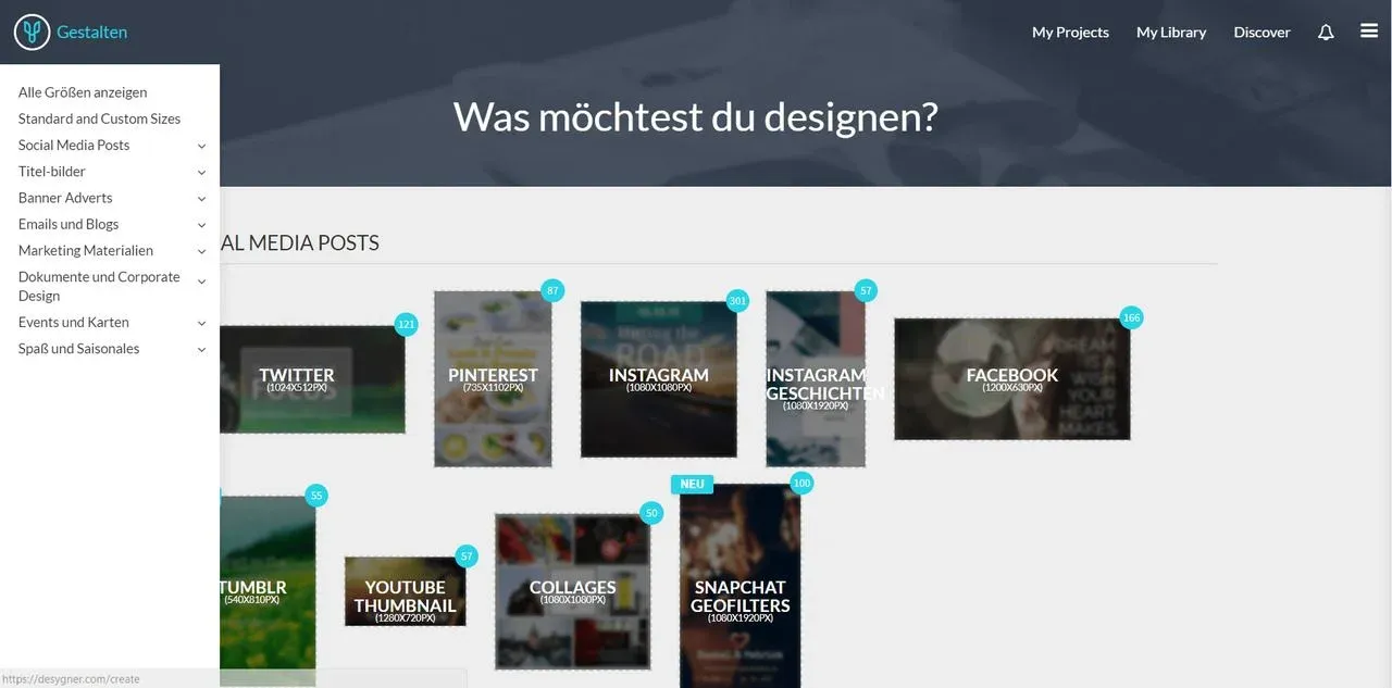 Screenshot der Desygner Benutzeroberfläche