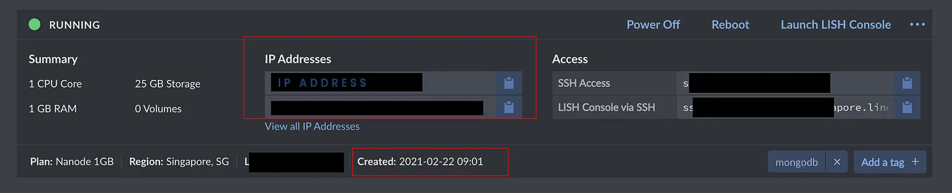 Screenshot der IP-Adressen-Übersicht in Linode