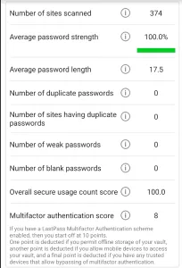 "Screenshot der LastPass Mobil-App mit detaillierter Sicherheitsbewertung"