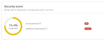 "Screenshot der LastPass Sicherheitsbewertung von 74.4% nach dem ersten Import"