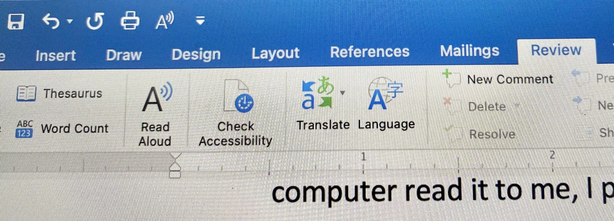 Screenshot der "Laut vorlesen"-Funktion in Microsoft Word