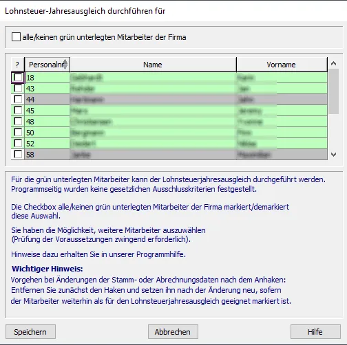 Screenshot der Lexware Benutzeroberfläche zur Durchführung des Lohnsteuer-Jahresausgleichs