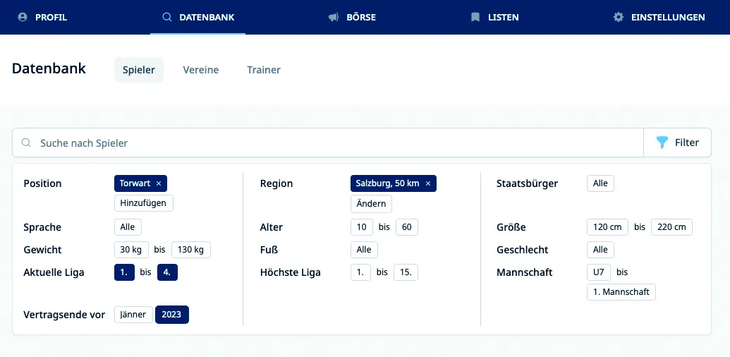 Screenshot der Suchfunktion in der RIESPO Datenbank