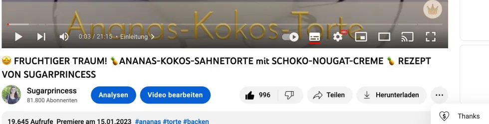 Screenshot der Super Thanks Funktion auf YouTube