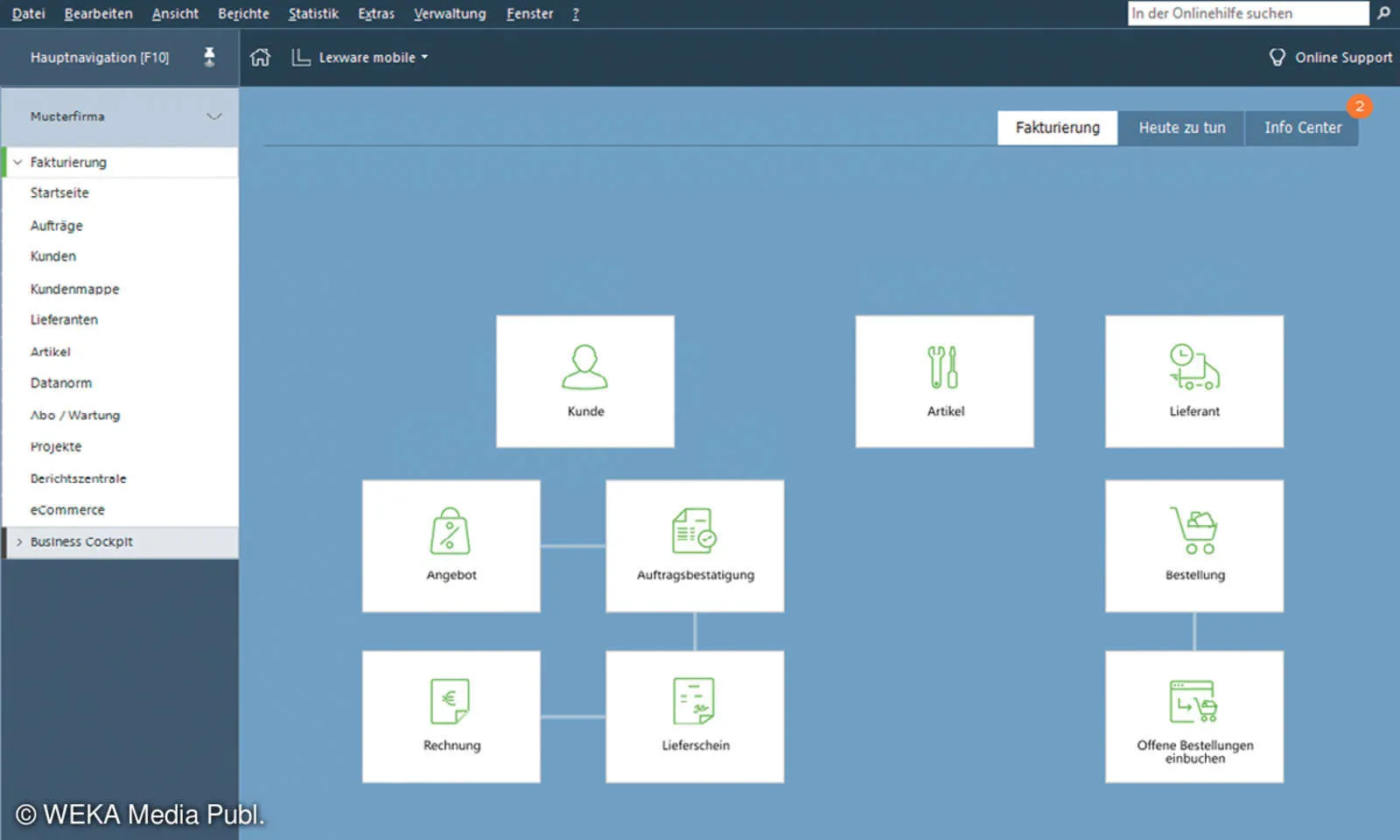 Screenshot der übersichtlichen Benutzeroberfläche von Lexware faktura + auftrag