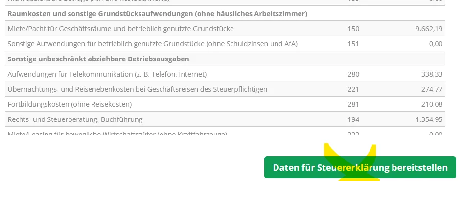Screenshot des Datenimports