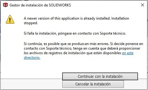 Screenshot des Fehlers "Eine neuere Version dieser Anwendung ist bereits installiert. Installation wurde beendet."