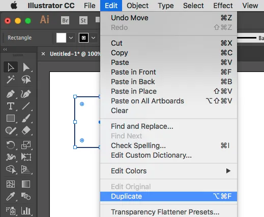 Screenshot des Illustrator-Menüs mit der neuen Duplizieren-Option