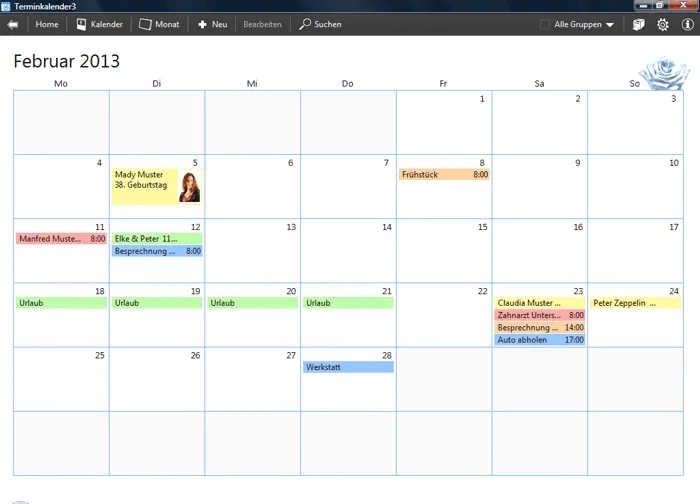 Screenshot des Softwarenetz Terminkalenders