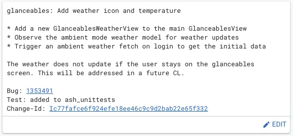 Screenshot eines Chromium Gerrit Eintrags
