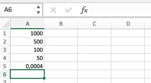 Screenshot eines Excel-Arbeitsblatts, das das Ergebnis einer komplexen Divisionsformel anzeigt, nachdem Enter gedrückt wurde.