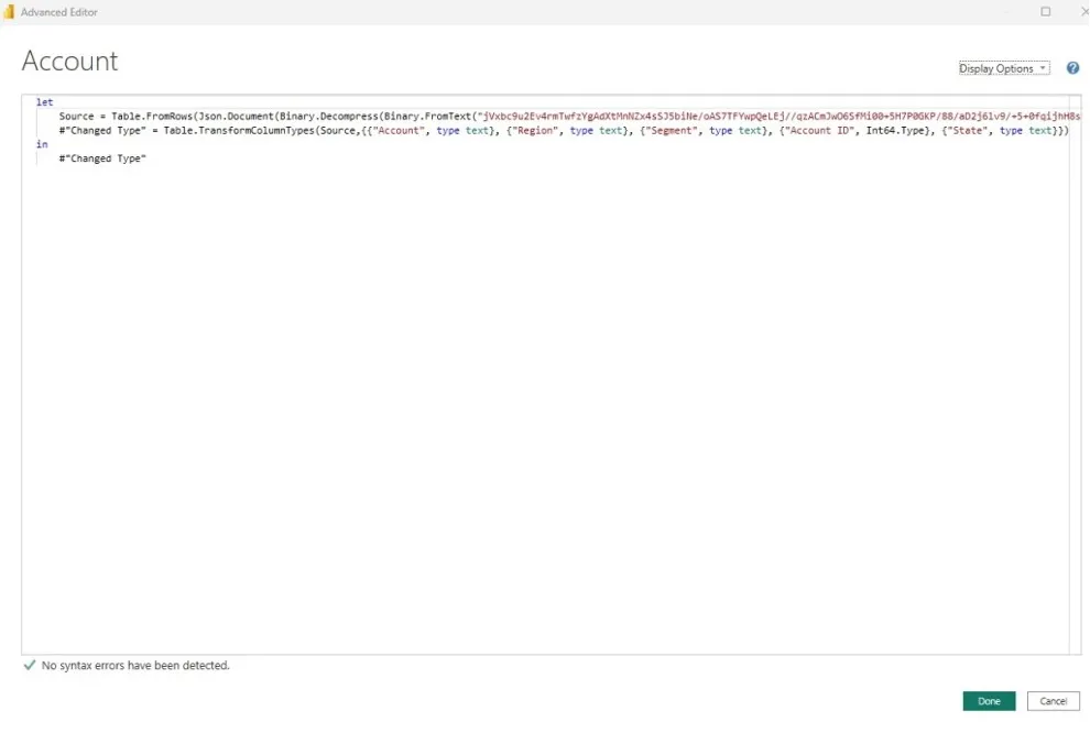 Screenshot: M-Code im erweiterten Editor von Power Query