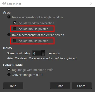 Screenshot-Plugin unter Windows in GIMP 2.10.32: neue Option "Mauszeiger einschließen"