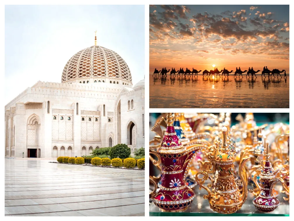 Sehenswürdigkeiten im Oman: Sultan Qabus Moschee, Salalah und ein Markt in Maskat