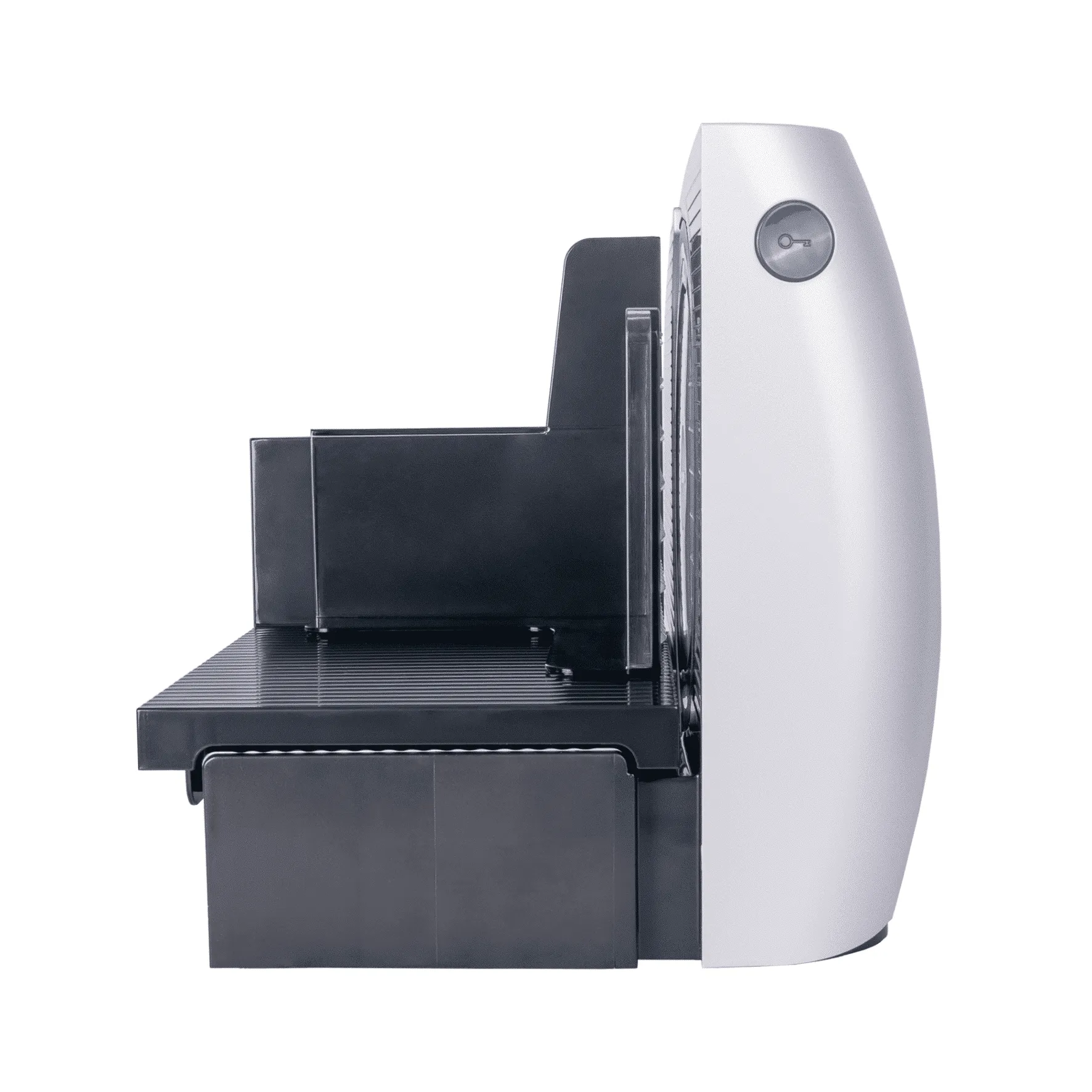 Seitenansicht des Steba AS 200 Allesschneiders mit stabilem Standfuß