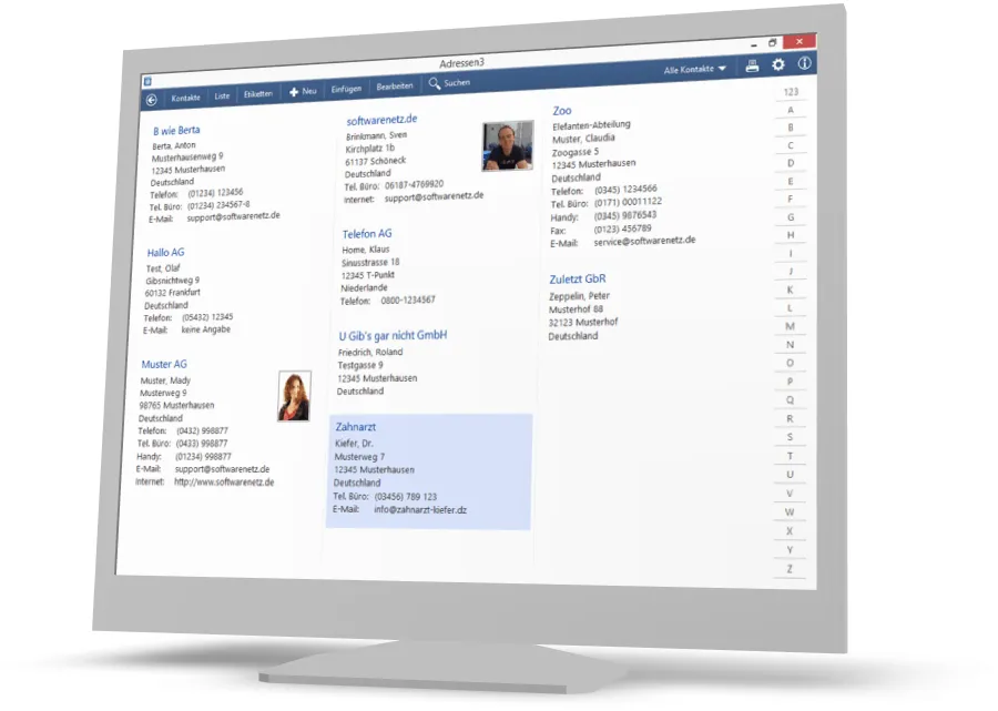 Software-Screenshot der Adressverwaltung im Hauptfenster