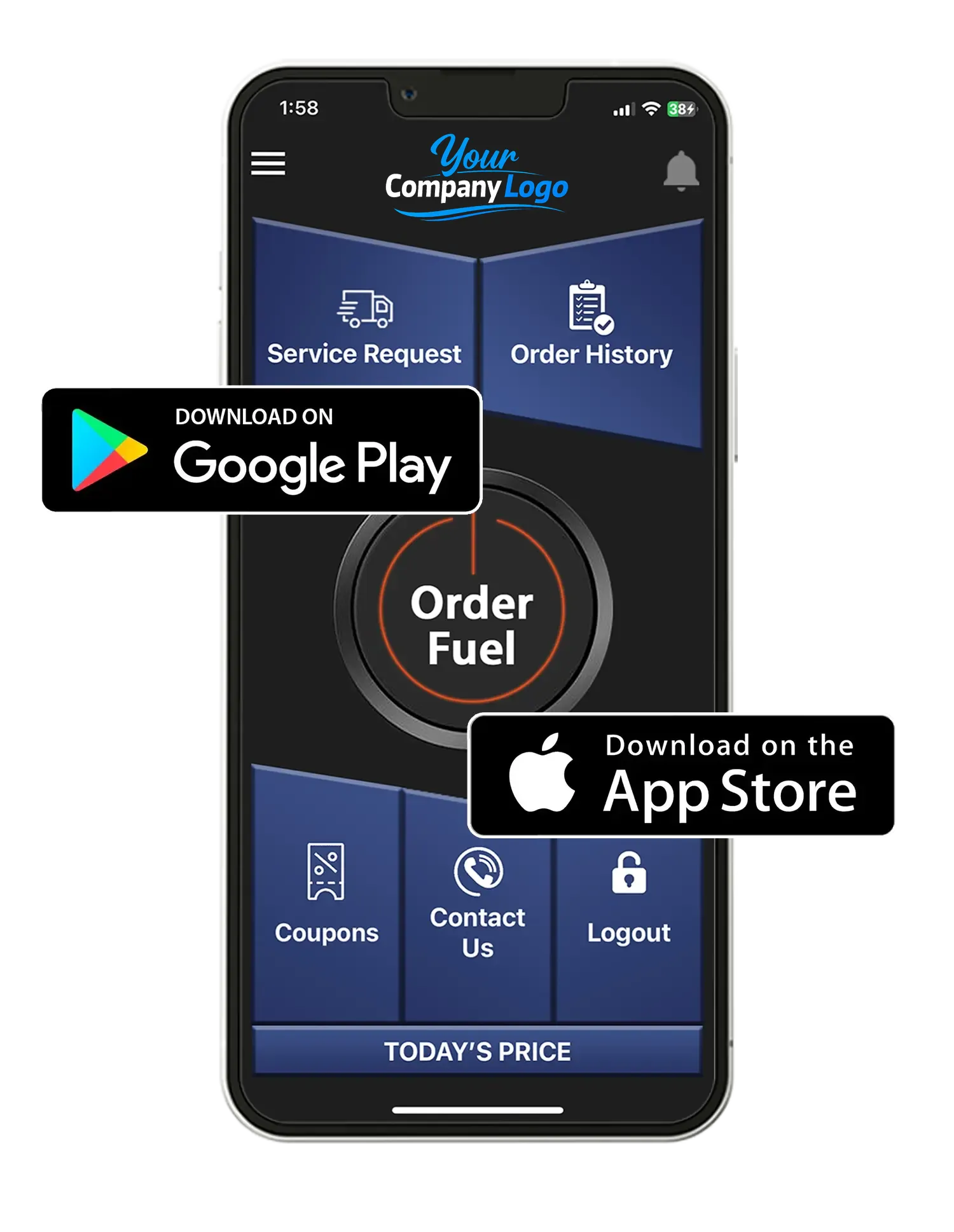 Startbildschirm der Custom Fuel App